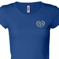 Ladies Yoga Shirt OM Heart Pocket Print Longer Length Tee T-Shirt