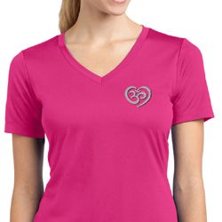 Ladies Yoga Shirt OM Heart Pocket Print Moisture Wicking V-neck Tee