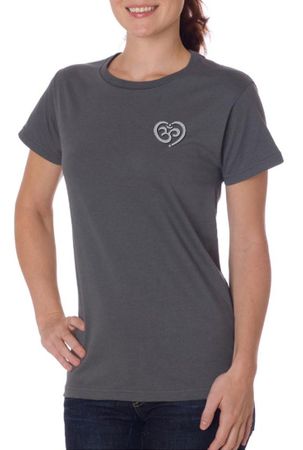 Ladies Yoga Shirt OM Heart Pocket Print Organic Tee T-Shirt