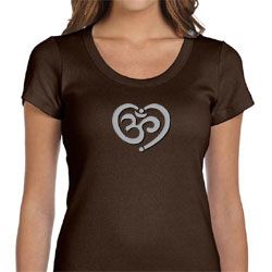 Ladies Yoga Shirt OM Heart Scoop Neck Tee T-Shirt