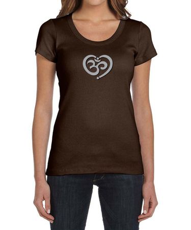 Ladies Yoga Shirt OM Heart Scoop Neck Tee T-Shirt
