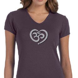 Ladies Yoga Shirt OM Heart V-neck Tee T-Shirt