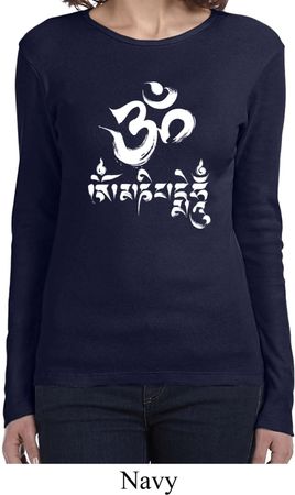 Ladies Yoga Shirt OM Mani Padme Hum Long Sleeve Tee T-Shirt