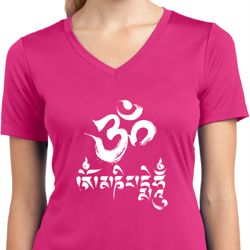 Ladies Yoga Shirt OM Mani Padme Hum Moisture Wicking V-neck Tee