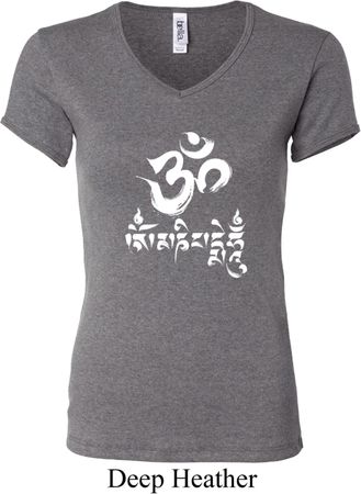 Ladies Yoga Shirt OM Mani Padme Hum V-neck Tee T-Shirt