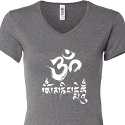Ladies Yoga Shirt OM Mani Padme Hum V-neck Tee T-Shirt