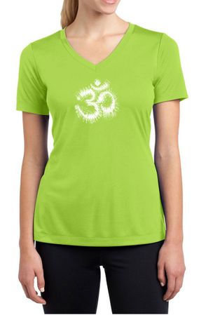 Ladies Yoga Shirt OM Tie Dye Moisture Wicking V-neck Tee T-Shirt