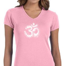 Ladies Yoga Shirt OM Tie Dye V-neck Tee T-Shirt
