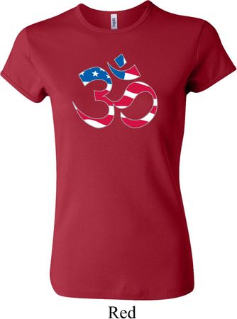 Ladies Yoga Shirt Patriotic Om Crewneck Tee T-Shirt