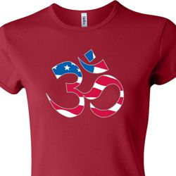 Ladies Yoga Shirt Patriotic Om Crewneck Tee T-Shirt Ladies Yoga Shirt Patriotic Om Crewneck Tee T-Shirt