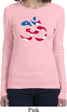 Ladies Yoga Shirt Patriotic Om Long Sleeve Tee T-Shirt