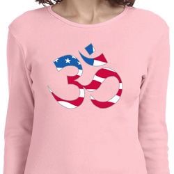 Ladies Yoga Shirt Patriotic Om Long Sleeve Tee T-Shirt Ladies Yoga Shirt Patriotic Om Long Sleeve Tee T-Shirt