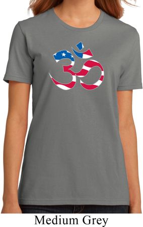 Ladies Yoga Shirt Patriotic Om Organic Tee T-Shirt