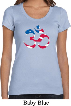 Ladies Yoga Shirt Patriotic Om Scoop Neck Tee T-Shirt