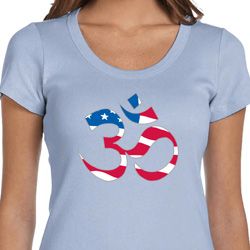 Ladies Yoga Shirt Patriotic Om Scoop Neck Tee T-Shirt Ladies Yoga Shirt Patriotic Om Scoop Neck Tee T-Shirt