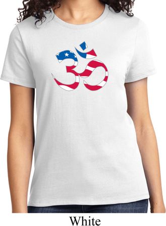 Ladies Yoga Shirt Patriotic Om Tee T-Shirt