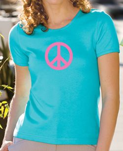 Ladies Yoga Shirt Pink Peace Symbol Scoop Neck Shirt