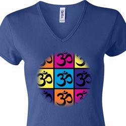 Ladies Yoga Shirt Pop Art Om V-neck Tee T-Shirt