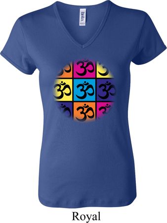 Ladies Yoga Shirt Pop Art Om V-neck Tee T-Shirt