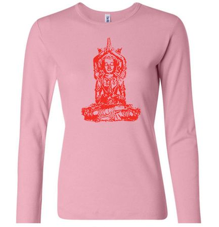 Ladies Yoga Shirt Red Tara Long Sleeve Tee T-Shirt