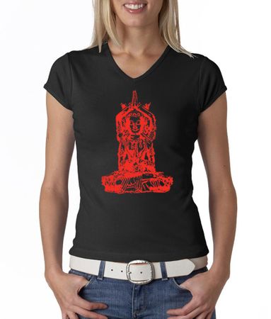 Ladies Yoga Shirt Red Tara V-neck Tee T-Shirt