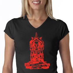 Ladies Yoga Shirt Red Tara V-neck Tee T-Shirt
