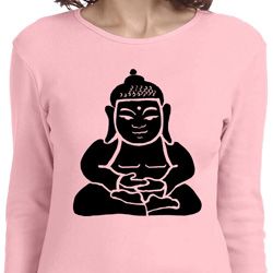 Ladies Yoga Shirt Shadow Buddha Long Sleeve Tee T-Shirt
