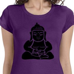 Ladies Yoga Shirt Shadow Buddha Longer Length Tee T-Shirt