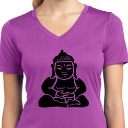 Ladies Yoga Shirt Shadow Buddha Moisture Wicking V-neck Tee T-Shirt