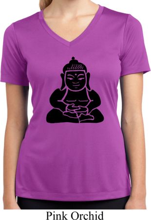 Ladies Yoga Shirt Shadow Buddha Moisture Wicking V-neck Tee T-Shirt