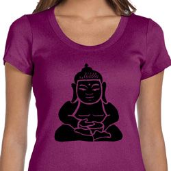 Ladies Yoga Shirt Shadow Buddha Scoop Neck Tee T-Shirt