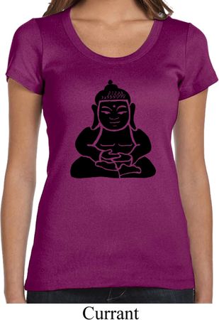 Ladies Yoga Shirt Shadow Buddha Scoop Neck Tee T-Shirt