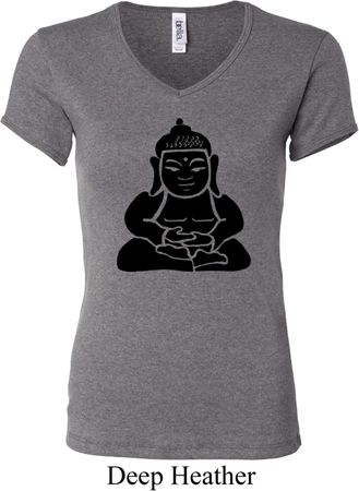 Ladies Yoga Shirt Shadow Buddha V-neck Tee T-Shirt