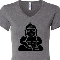 Ladies Yoga Shirt Shadow Buddha V-neck Tee T-Shirt