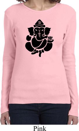 Ladies Yoga Shirt Shadow Ganesha Long Sleeve Tee T-Shirt