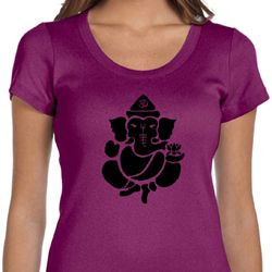 Ladies Yoga Shirt Shadow Ganesha Scoop Neck Tee T-Shirt