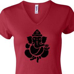 Ladies Yoga Shirt Shadow Ganesha V-neck Tee T-Shirt