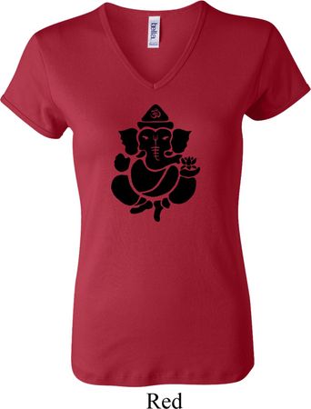 Ladies Yoga Shirt Shadow Ganesha V-neck Tee T-Shirt