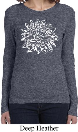 Ladies Yoga Shirt Sketch Lotus Long Sleeve Tee T-Shirt