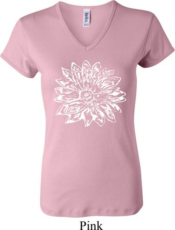 Ladies Yoga Shirt Sketch Lotus V-neck Tee T-Shirt