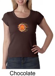 Ladies Yoga Shirt Sleeping Sun Meditation Scoop Neck Shirt Ladies Yoga Shirt Sleeping Sun Meditation Scoop Neck Shirt