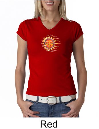 Ladies Yoga Shirt Sleeping Sun Meditation V-neck Shirt