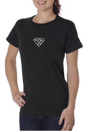 Ladies Yoga Shirt Super OM Small Print Organic T-Shirt