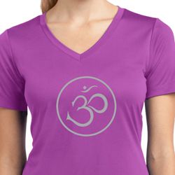 Ladies Yoga Shirt Thin OM Moisture Wicking V-neck Tee T-Shirt