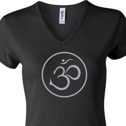 Ladies Yoga Shirt Thin OM V-neck Tee T-Shirt