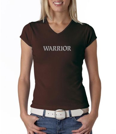 Ladies Yoga Shirt Warrior Text V-neck Tee T-Shirt