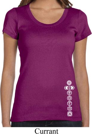 Ladies Yoga Shirt White 7 Chakras Bottom Print Scoop Neck Tee T-Shirt