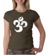 Ladies Yoga Shirt White Distressed OM Crewneck Tee T-Shirt