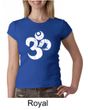 Ladies Yoga Shirt White Distressed OM Crewneck Tee T-Shirt