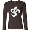 Ladies Yoga Shirt White Distressed OM Long Sleeve Tee T-Shirt